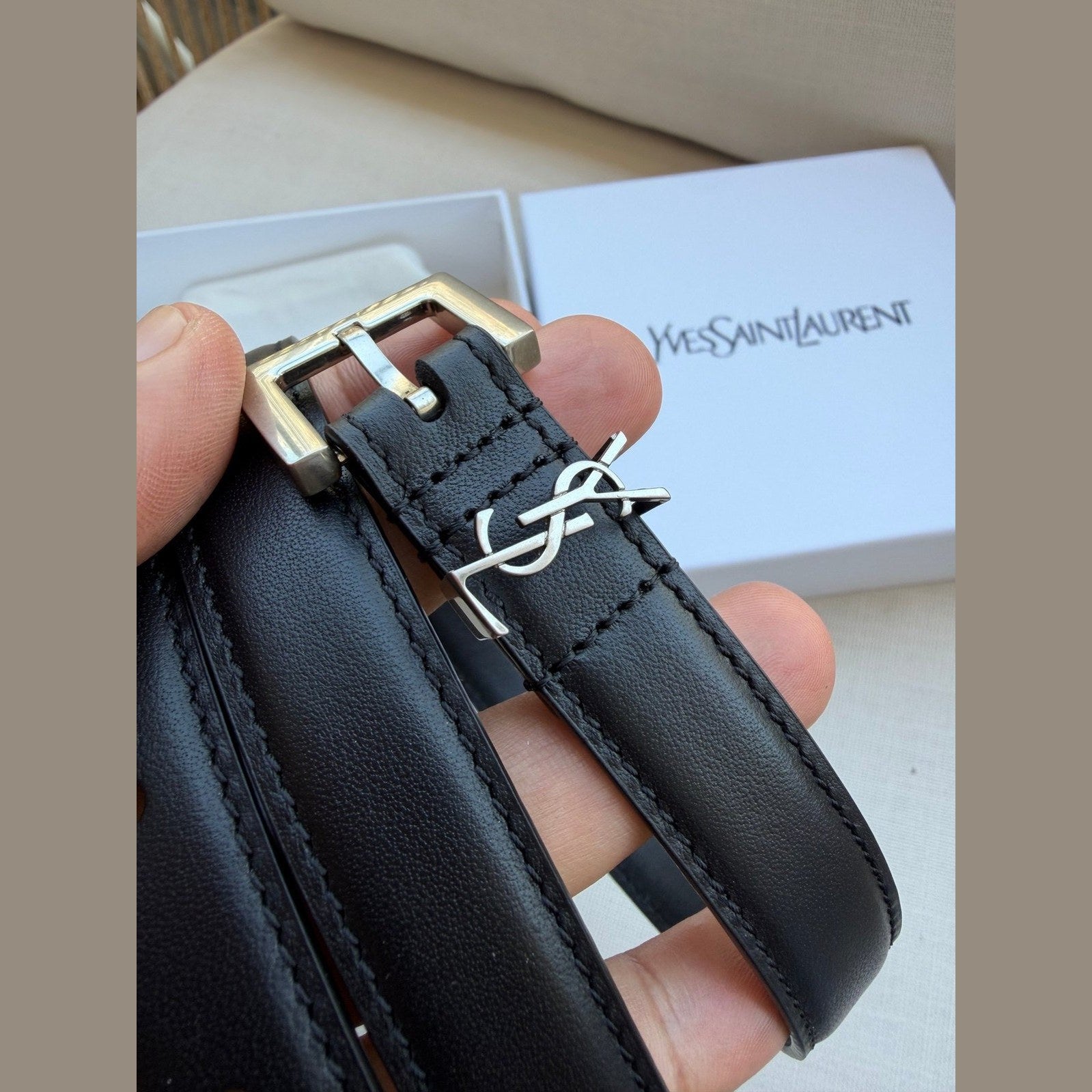 Image of Saint Laurent - חגורת עור 2 סמ במלאי