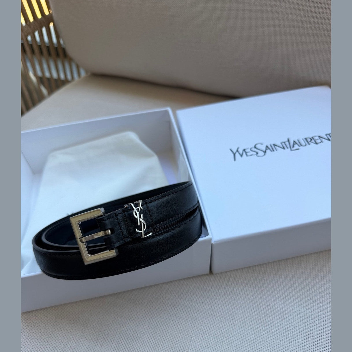 Image of Saint Laurent - חגורת עור 2 סמ במלאי