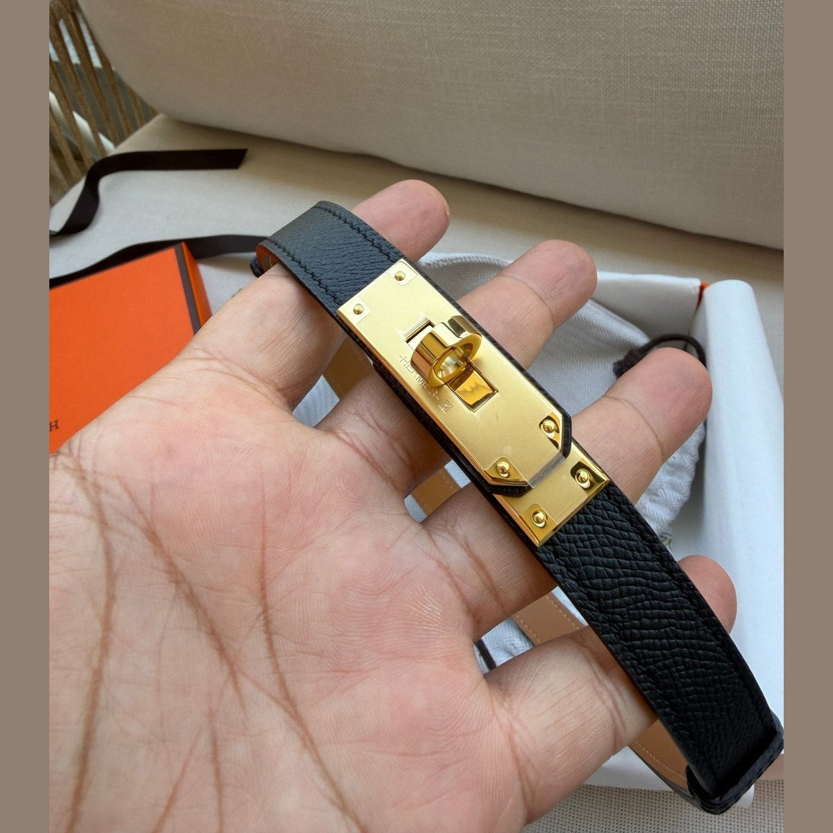 Hermes חגורת קלי אבזם זהב
