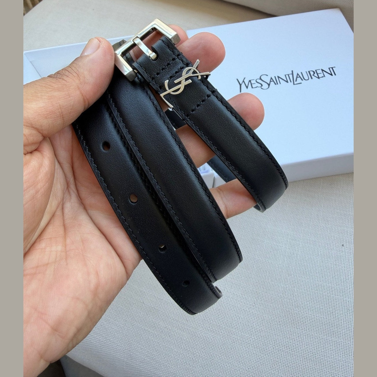 Image of Saint Laurent - חגורת עור 2 סמ במלאי