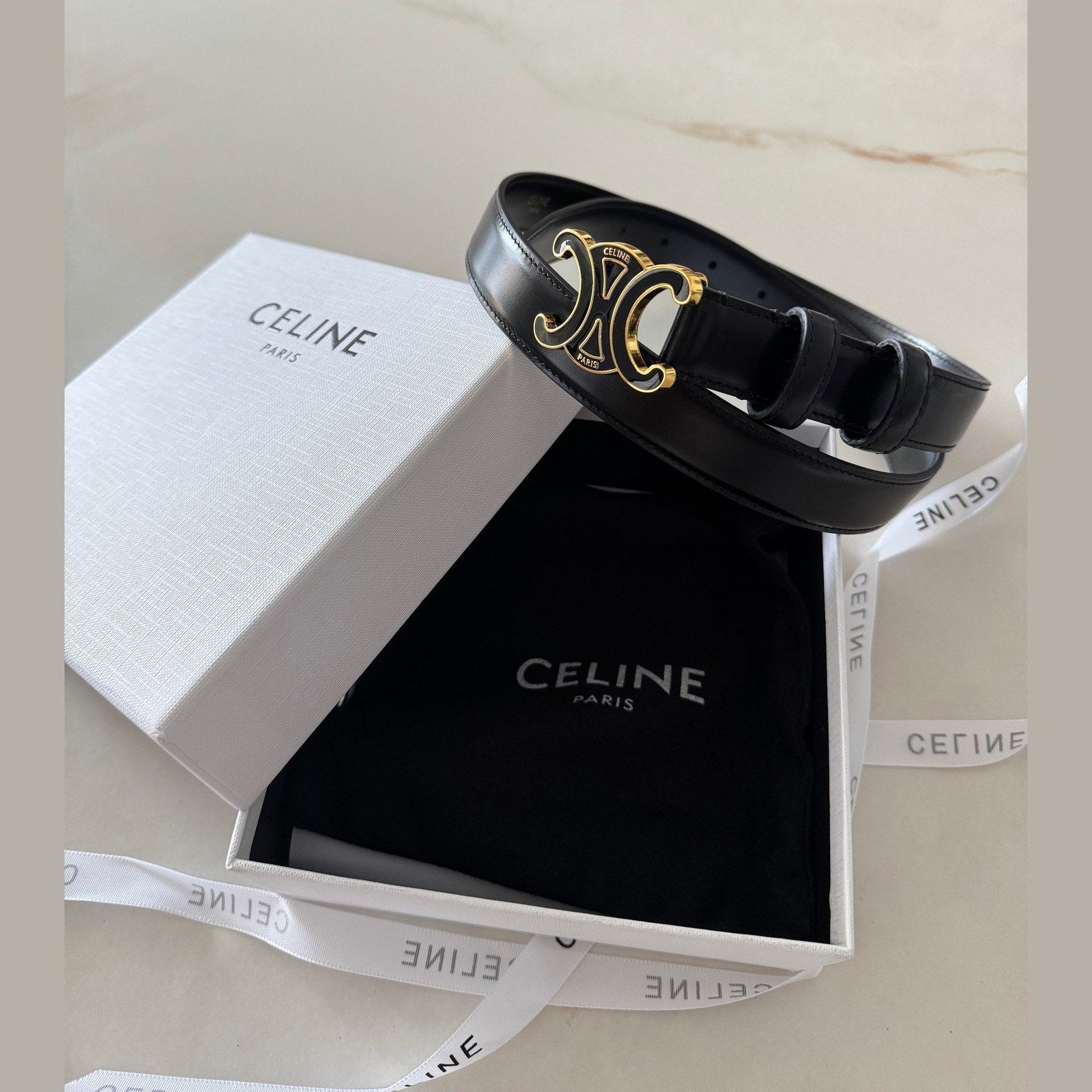 Celine - חגורת עור אבזם שחור