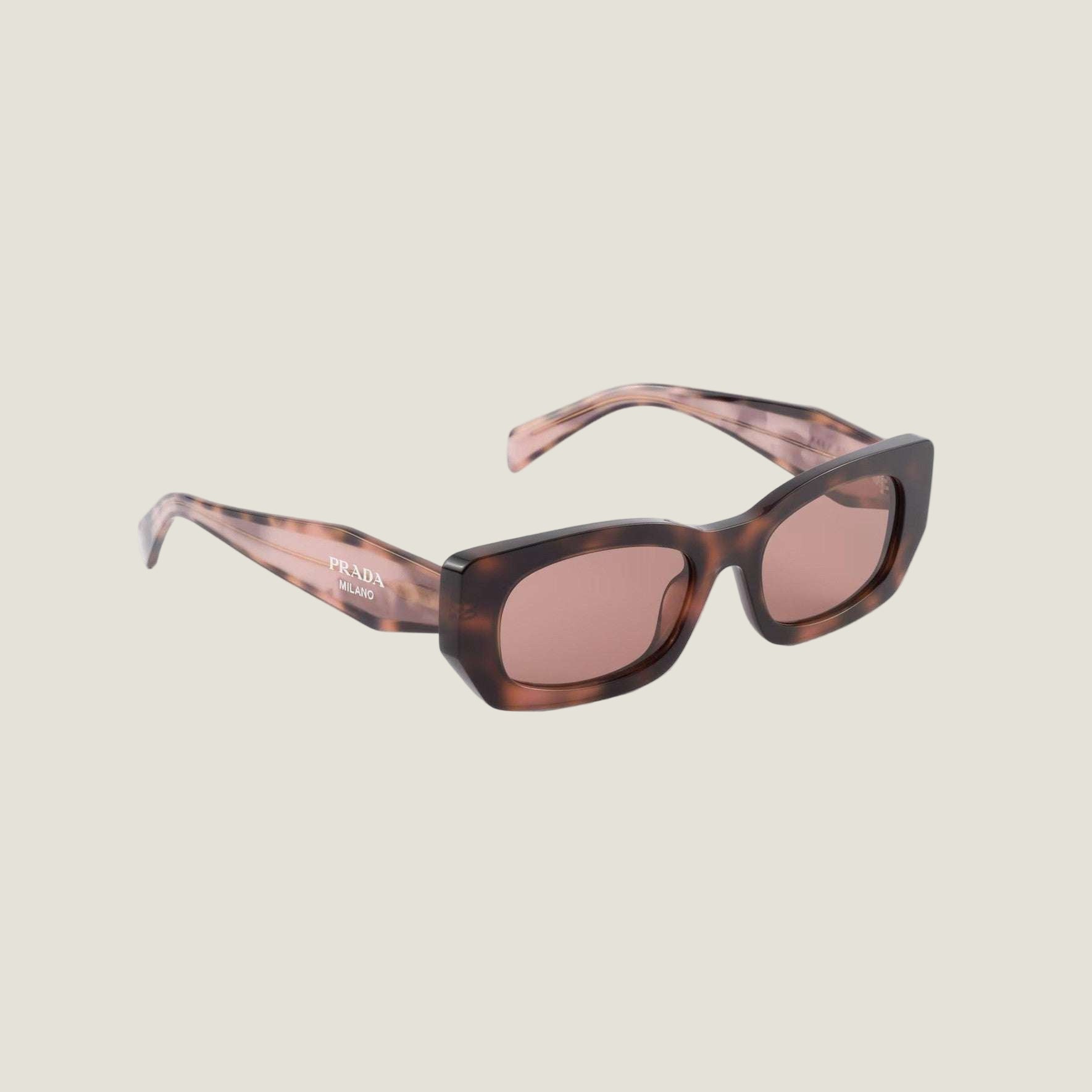 Prada sunglasses with logo featuring bold geometric frames and tinted lenses.