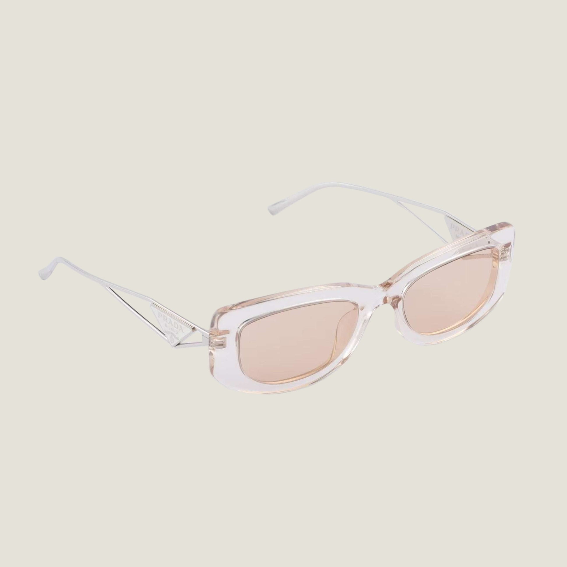 Prada logo sunglasses with geometric frames and bold design.