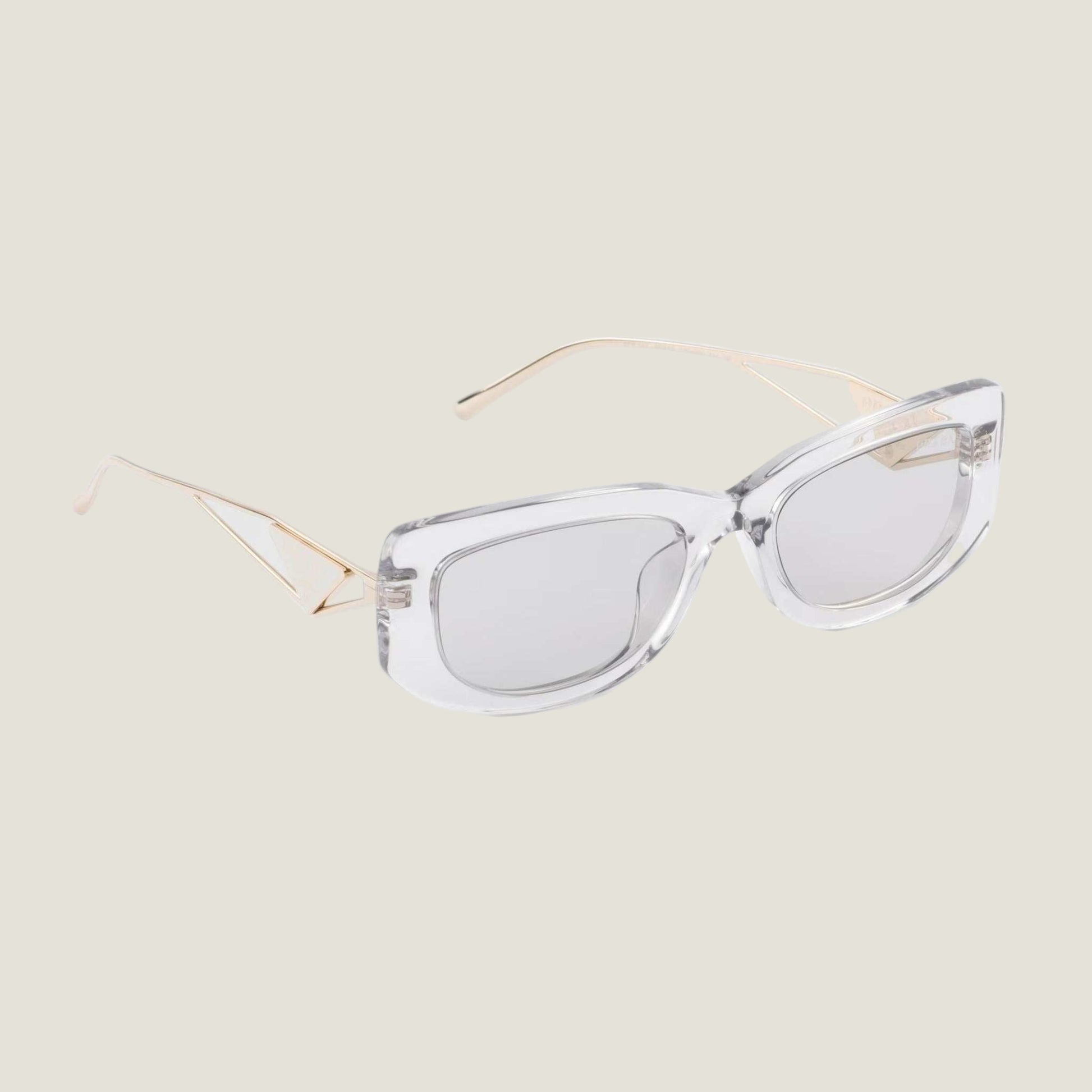 Prada logo sunglasses with geometric frames and bold design, offering luxury and style.