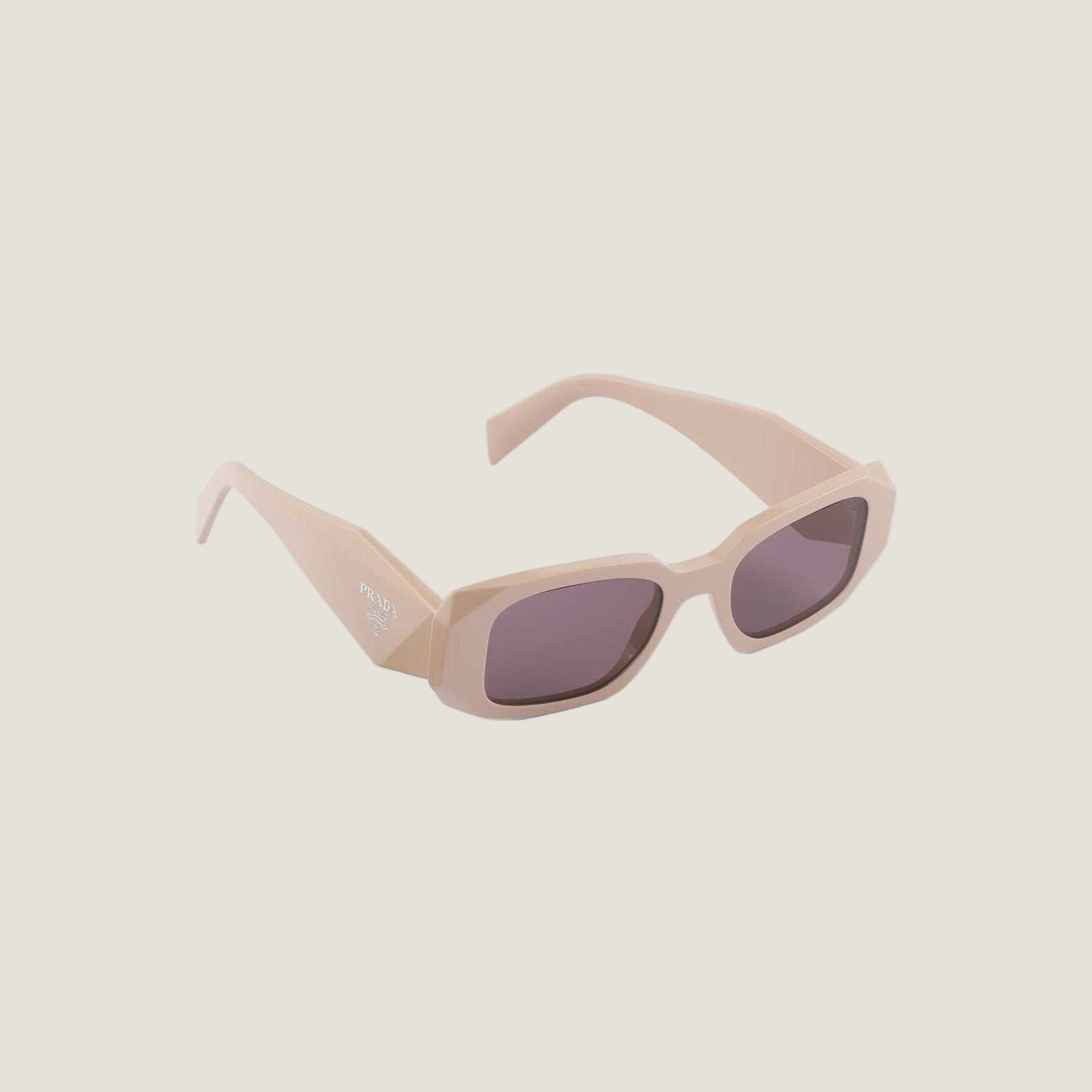Designer Prada sunglasses with bold logo and geometric frames.