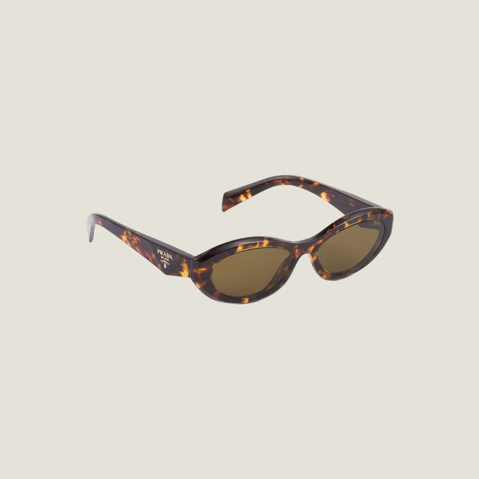 Image of Luxury Prada sunglasses with bold geometric frames and logo detailing.
