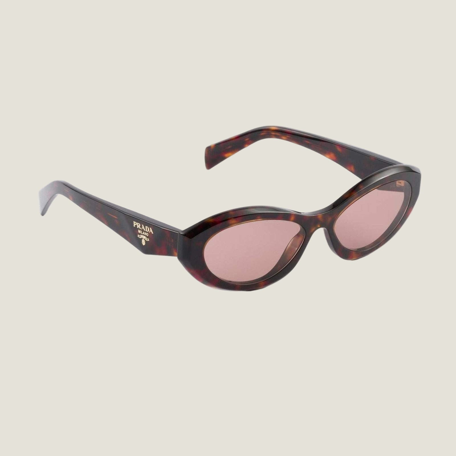Image of Prada sunglasses with logo, geometric frames, bold colors, luxury Italian design.