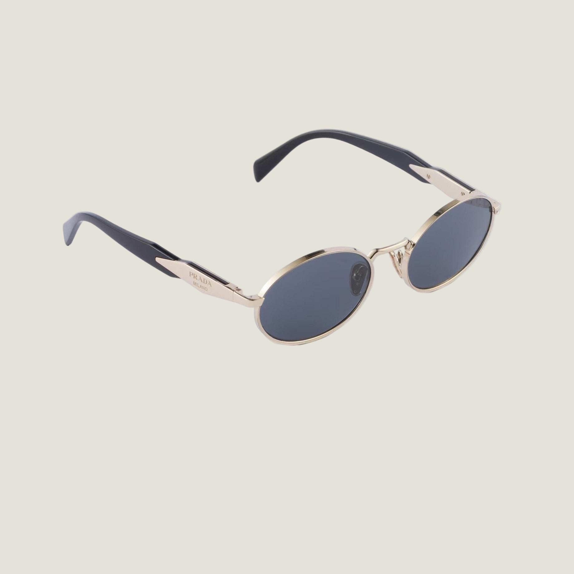 Luxury Prada sunglasses with logo, featuring bold geometric frames and UV400 lenses.