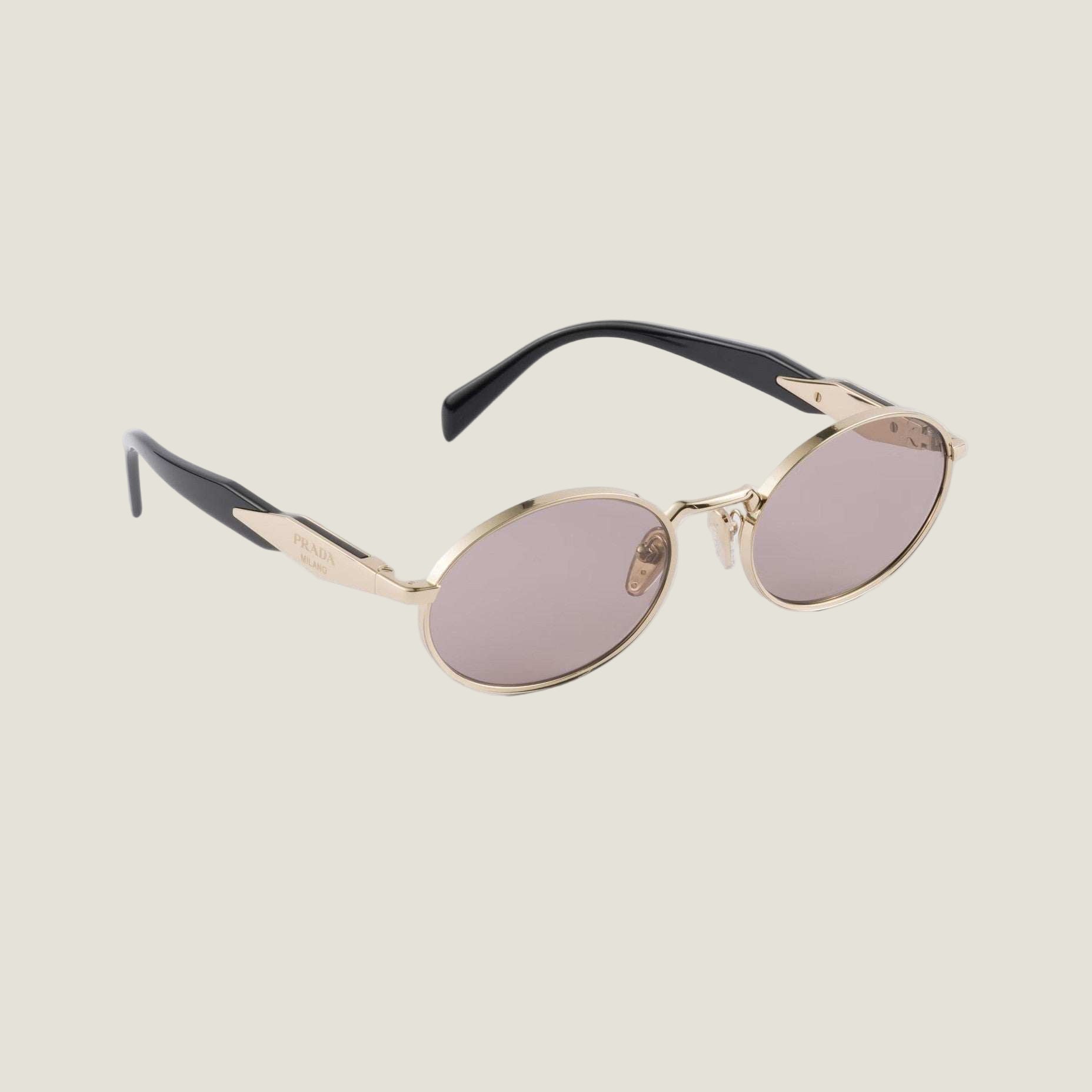 Image of Prada sunglasses with logo, luxury Italian design, geometric frames, bold colors.