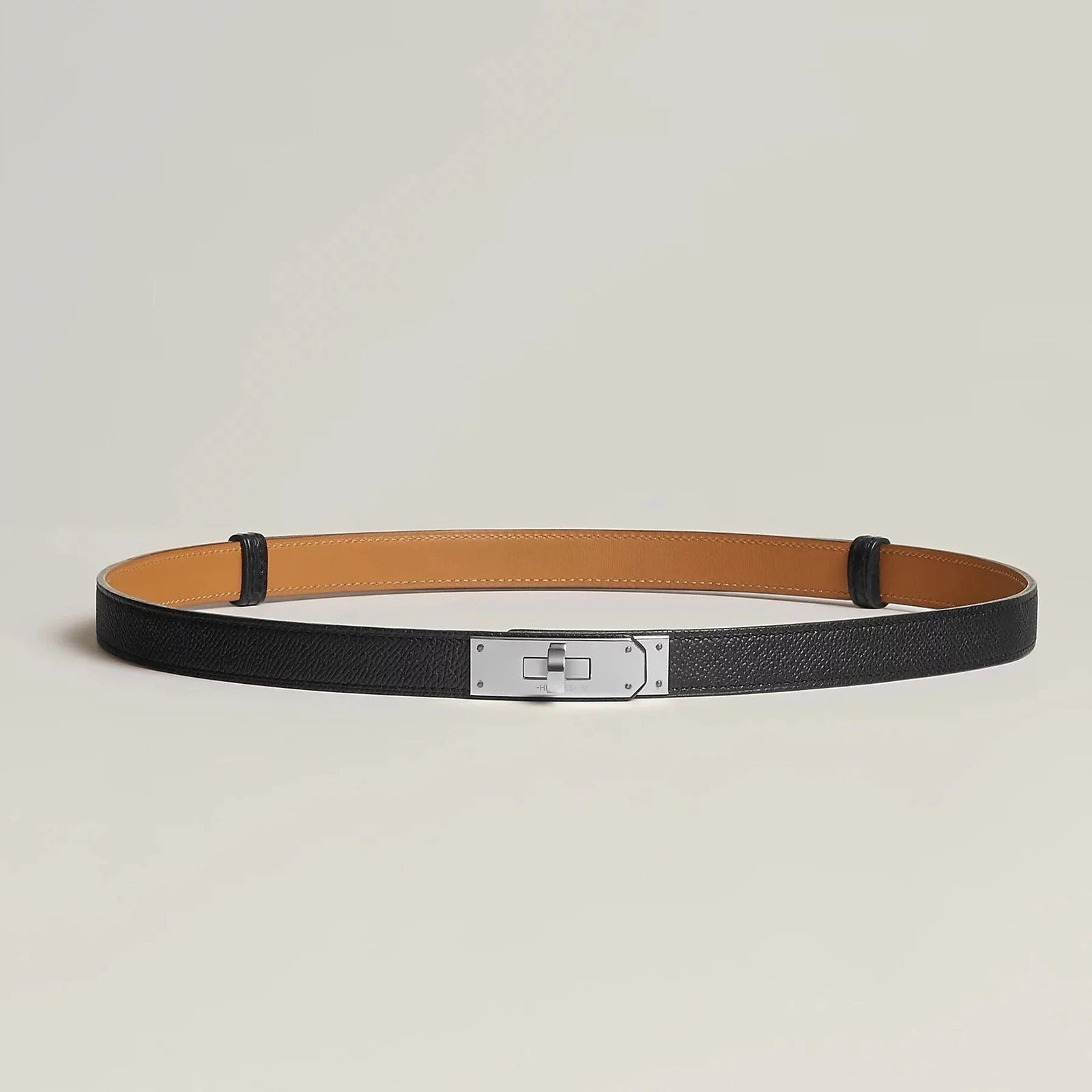 Image of Quality leather belt with silver buckle, fits waist sizes 60-105 cm, includes punch tool and box.