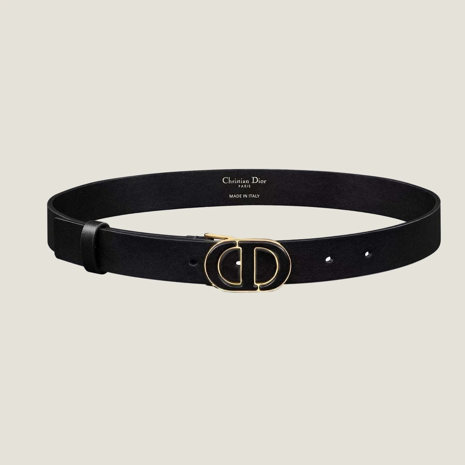 Image of DIOR leather belt with gold CD buckle design, high-quality, luxurious accessory.