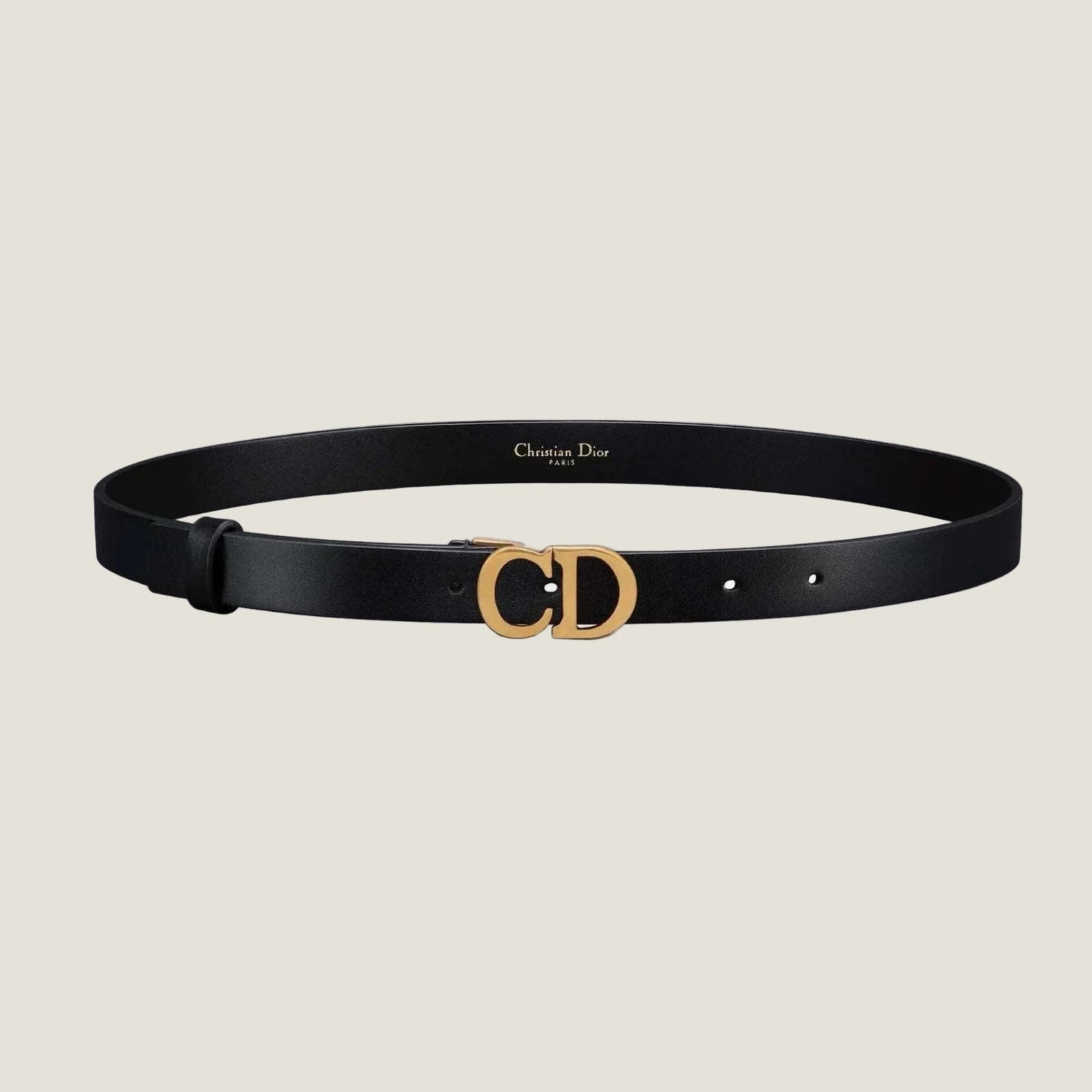 Image of Dior belt with classic CD buckle, black leather finish.