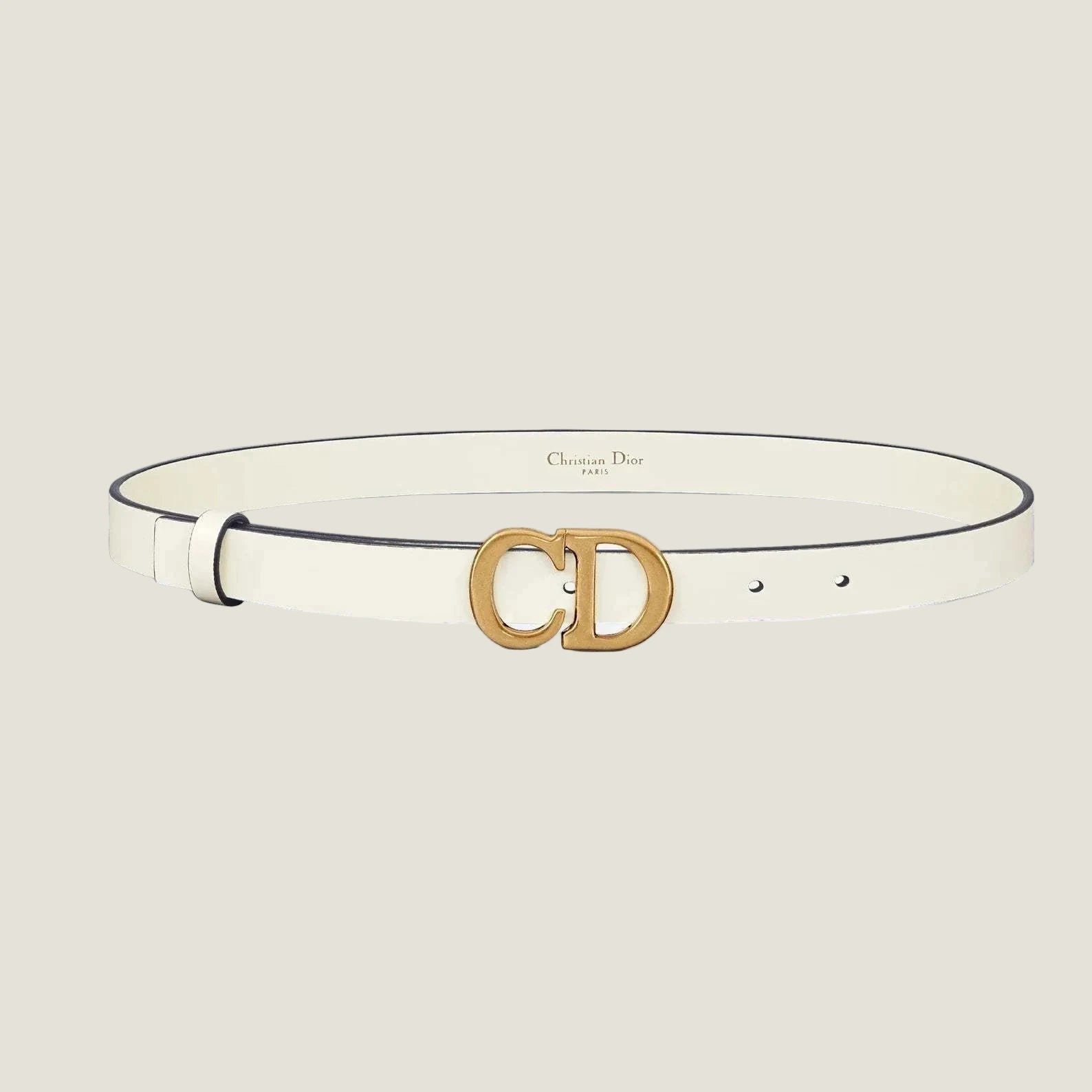 Image of DIOR leather belt with gold CD buckle, 2 cm wide, premium quality, elegant design.