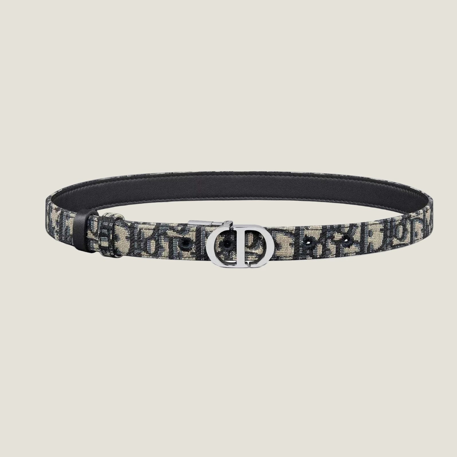 Image of Dior luxury leather belt, 2cm wide, CD buckle design.