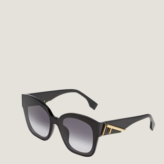 Image of Fendi luxury sunglasses with black frame and gold accents, featuring UV400 lenses.