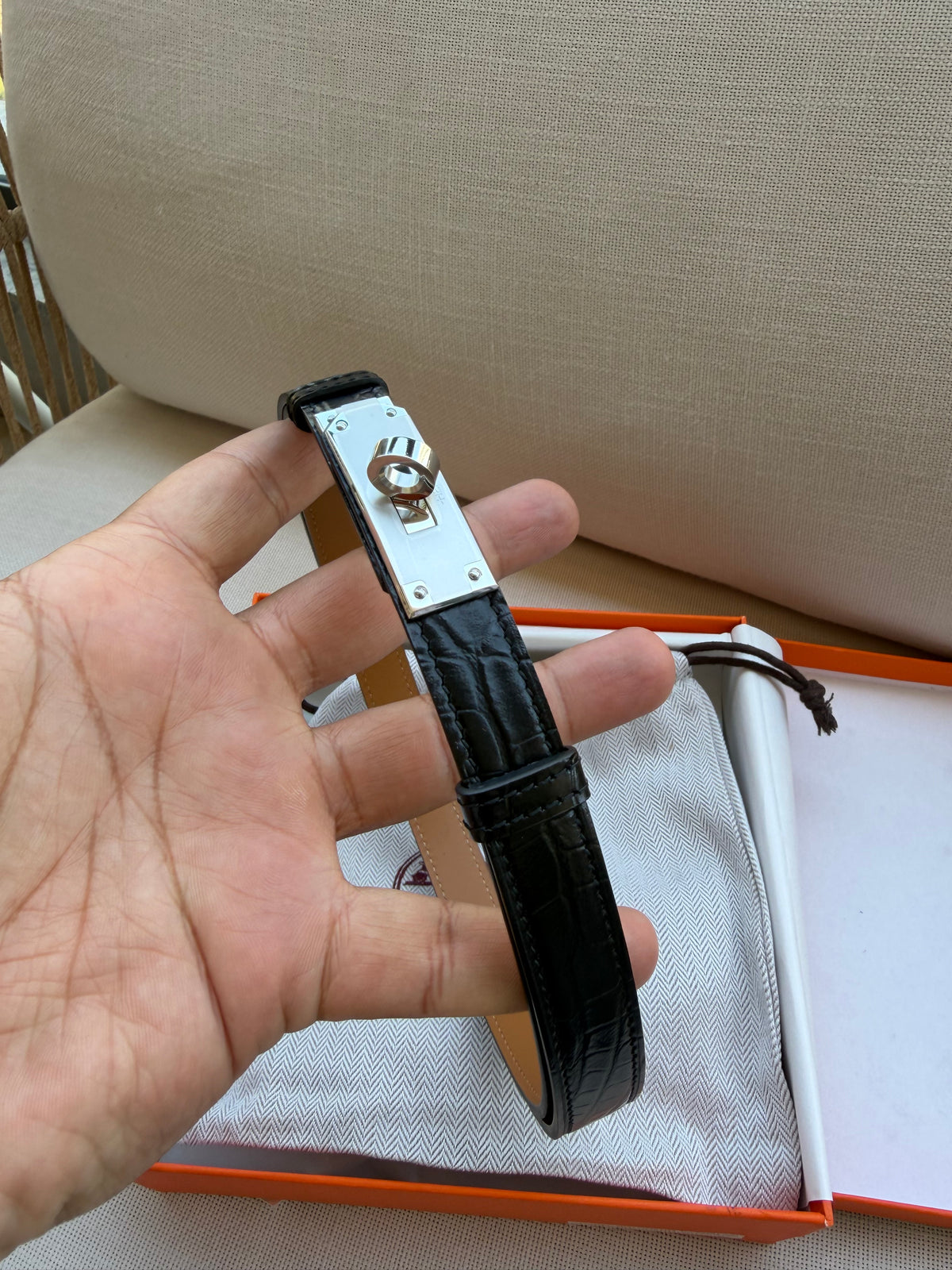 Hermes חגורת קלי מלאי(דמוי קרוקודיל)