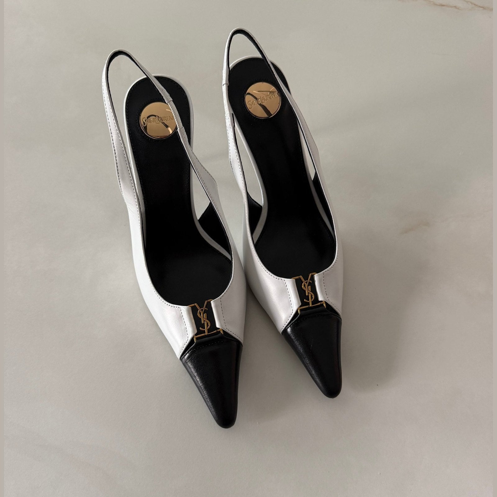 Saint Laurent heels  לבן שחור במלאי