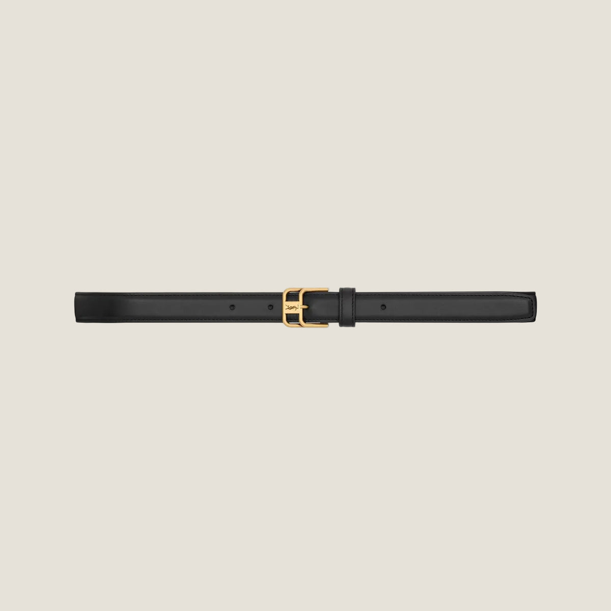 חגורת CASSANDRE DOUBLE-BUCKLE בהשראת Saint Laurent בשחור עם אבזם זהוב – מבט פרוש